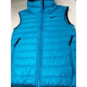 Nike Women's Down Puffer Vest Zip Up Aqua Blue Sleeveless Jacket Size S